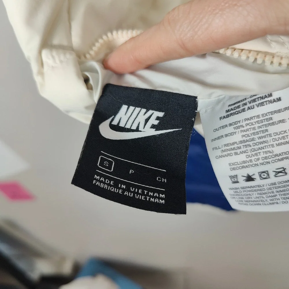 Nike Windrunner Down Fill Hooded Jacket Womens Small White‎ Blue Reversible